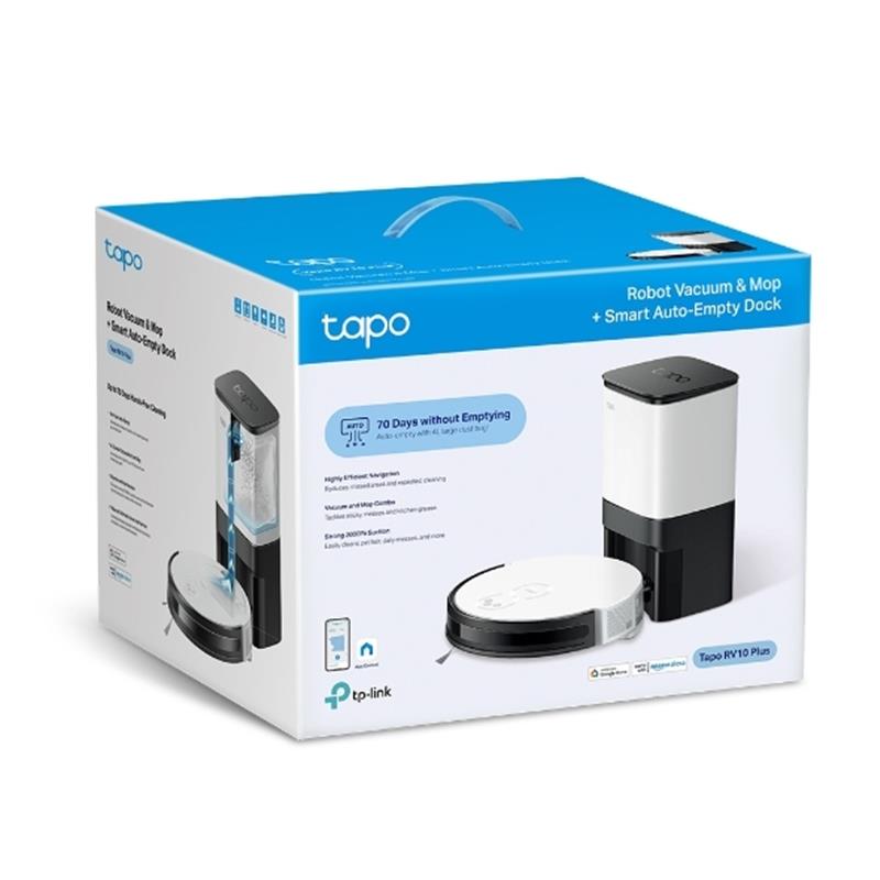 TP-Link Tapo RV10 Plus robotstofzuiger 350 l Stofzak Zwart, Grijs, Wit