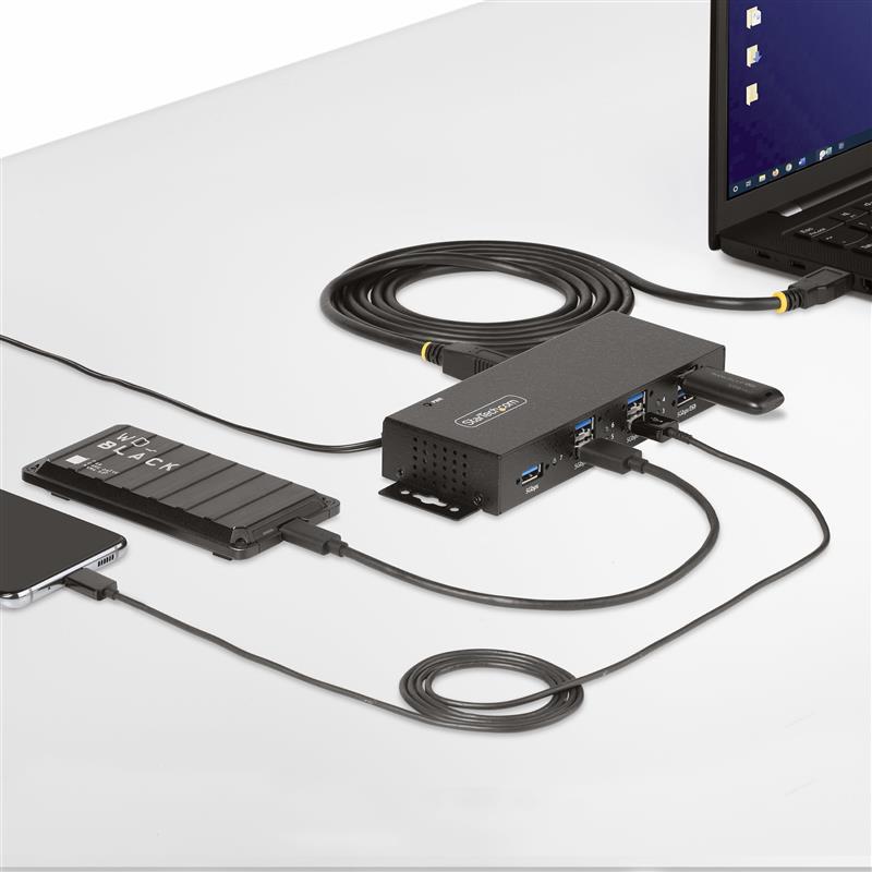 StarTech.com 7-Port Managed USB Hub met 4x USB-A, Heavy Duty met Industriële Stalen Behuizing, ESD & Overspanningsbeveiliging, Wand/Bureau/Din-Rail Mo