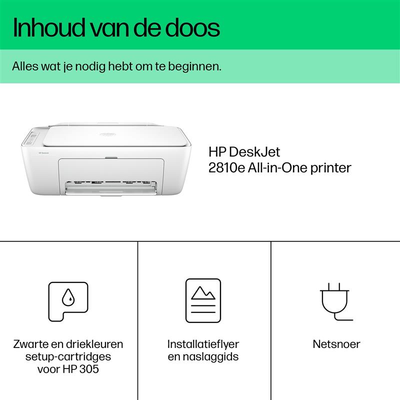 HP DeskJet 2810e All-in-One printer, Kleur, Printer voor Home, Printen, kopiëren, scannen, Scans naar pdf