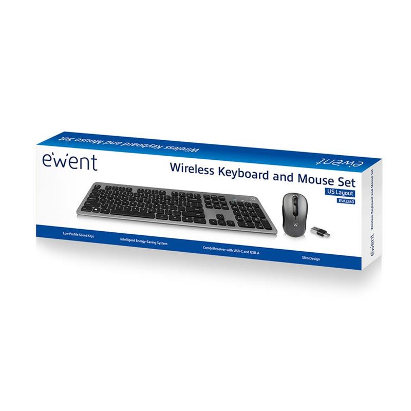 Ewent EW3260 toetsenbord QWERTY Zwart, Grijs