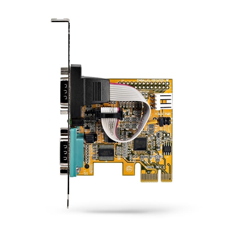 StarTech.com 2-Port PCI Express Seriële Interface Kaart, Dual Port PCIe naar RS232 (DB9) Seriële Kaart, 16C1050 UART, Low/Full Profile Beugels, COM Re