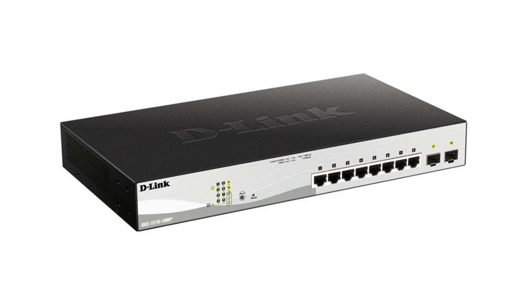 D-Link 10-Port Layer2 PoE+ Smart Managed Gigabit Switch8 x 10/100/1000Mbit/s TP (RJ-45) PoE Port, Port 1-8 802.3at Power-over-Ethernet bis 30 Watt Lei