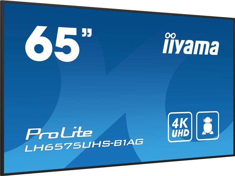 iiyama ProLite Digitale signage flatscreen 163,8 cm (64.5"") LCD Wifi 500 cd/m² 4K Ultra HD Zwart Type processor Android 11 24/7