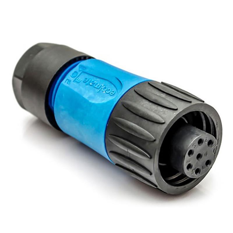 Amphenol Ecomate female kabeldeel recht 6 PE soldeer silver plated screw locking zwart-blauw