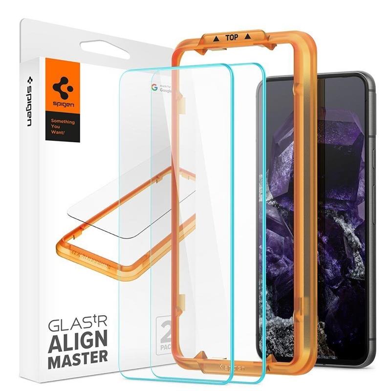 Spigen Screenprotector Google Pixel 8 - Tempered Glas with AlignMaster 2 Pack - Clear