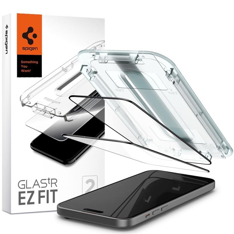 Spigen Screenprotector iPhone 15 Pro Max - Tempered Glas with AlignMaster 2 Pack - Black