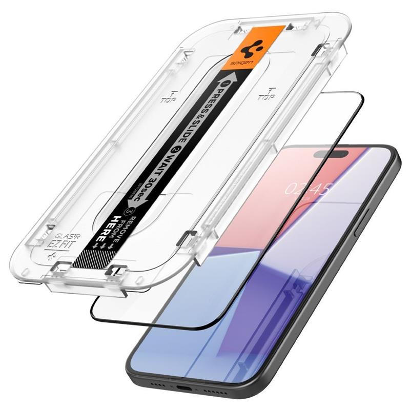 Spigen Screenprotector iPhone 15 Pro Max - Tempered Glas with AlignMaster 2 Pack - Black